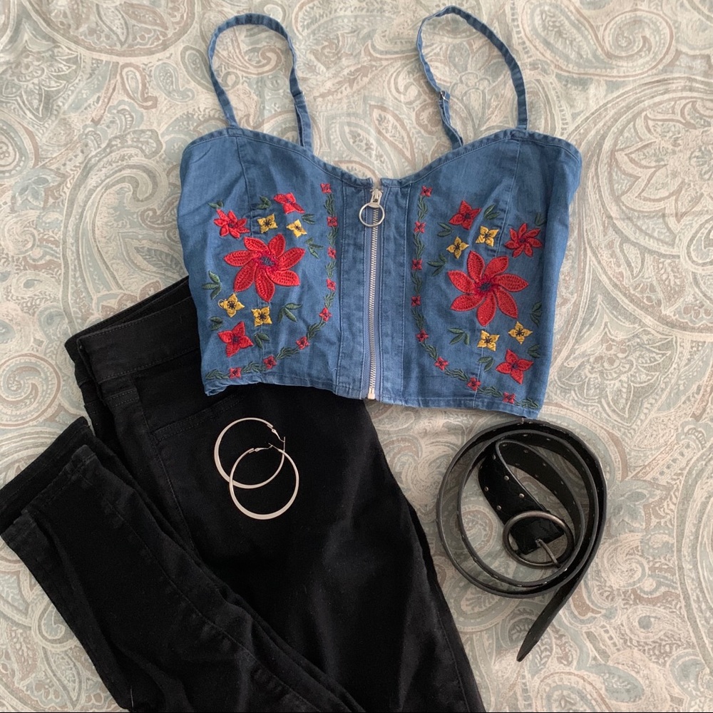 Love Tree Zip Up Embroidered Crop